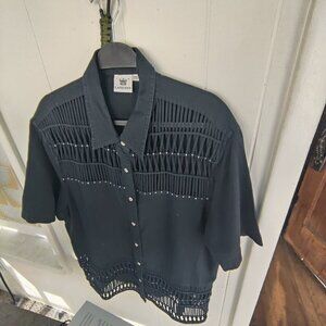 Jean jacket in Black with Bling! Beautiful braiding and studding, lightweight